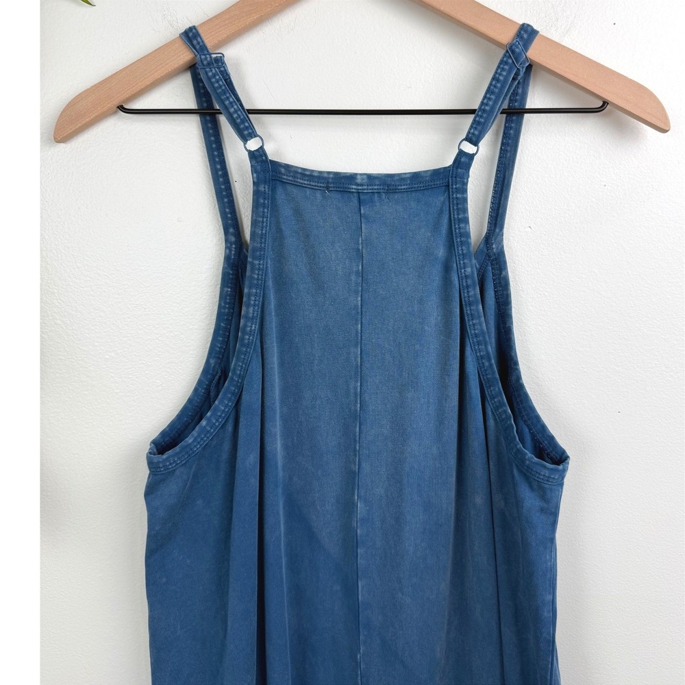 Sundry Womens Blue Washed Cotton Blend Wide Leg Jumpsuit Pockets M Boho Lounge - Picture 7 of 9
